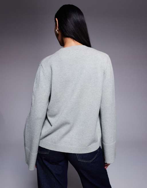 Aria Cove - Gilet côtelé avec poignets larges et profonds - Gris clair chiné, 3 de 4
