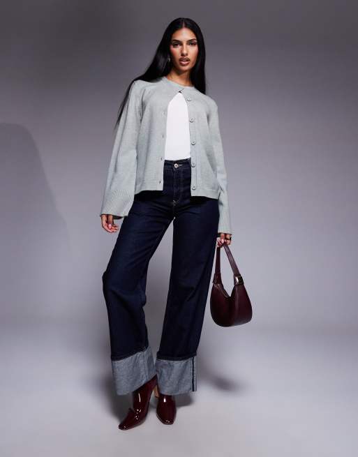 Aria Cove - Gilet côtelé avec poignets larges et profonds - Gris clair chiné, 4 de 4