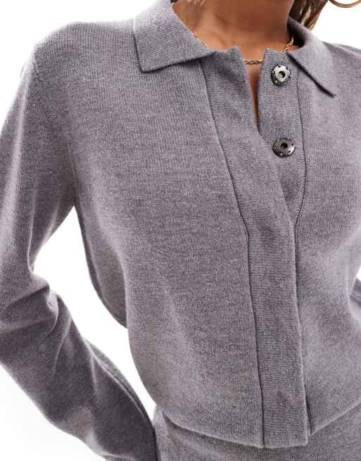 Aria Cove – Grå, stickad tröjklänning i minilängd och bodycon-modell med krage, 4 av 4