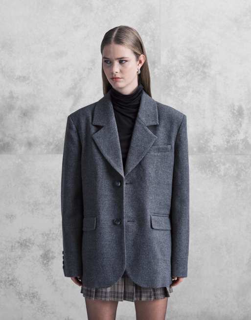 Aria Cove – Grafitowa marynarka oversize z obniżoną linią ramion o wełnianym wyglądzie