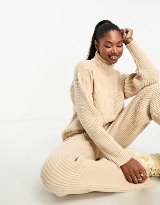 Aria Cove half zip high neck jumper co-ord in beige