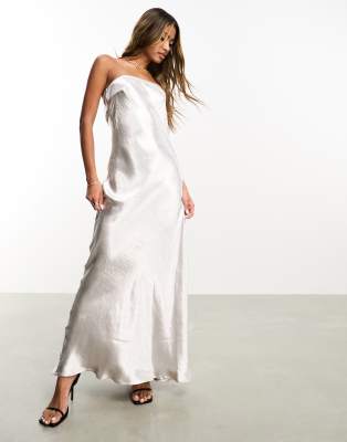 Aria Cove Aria Cove hammered satin bandeau open back maxi dress in silver