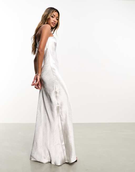 Aria Cove hammered satin bandeau open back maxi dress in silver