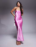 [Aria Cove] Aria Cove hammered satin bandeau scarf detail maxi dress in pink 10 PINK