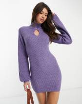 Miss Selfridge boucle blazer dress with fluted sleeve in purple | ASOS