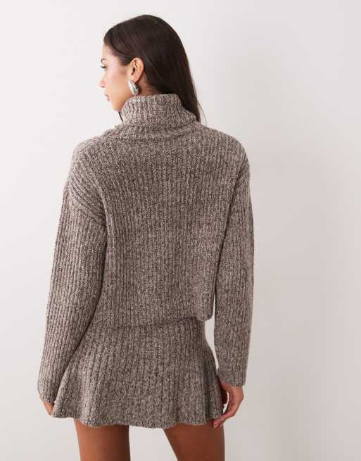 Aria Cove high neck knitted jumper co-ord in charcoal marl, 4 of 4