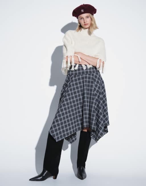 Aria Cove high neck tassel hem knitted poncho top in cream, 2 of 4