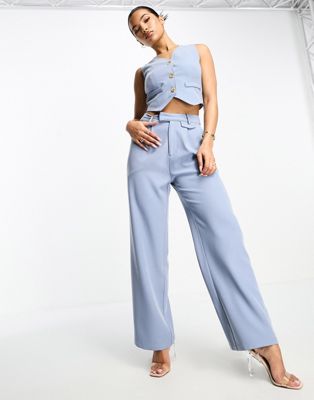 Aria Cove high waisted wide leg trouser co-ord in blue - ASOS Price Checker