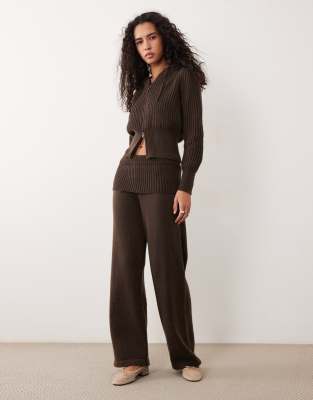 Aria Cove High Waisted Fine Knit Wide Leg Pants Set In Multi