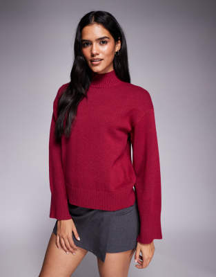 Aria Cove - Hochgeschlossener Pullover in Burgunderrot mit Oversize-Ärmeln