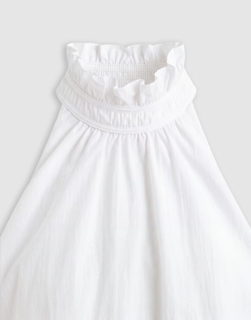 Aria Cove - Hoogsluitende mini jurk met ruches, stroken en gedrapeerd detail in wit, 7 van 8