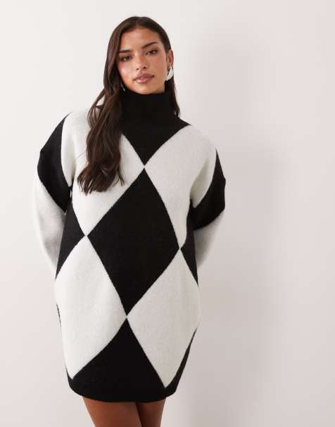 Aria Cove hoogsluitende mini-jurk met ruitpatroon in zwart en wit - view 1