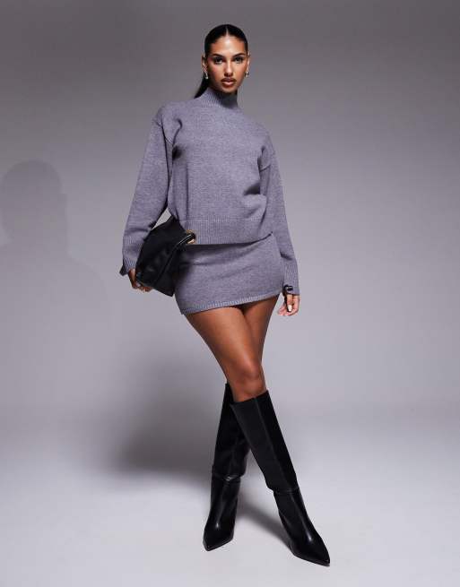 Aria Cove - Hoogsluitende trui met oversized mouwen in grijs, deel van co-ord set, 4 van 4