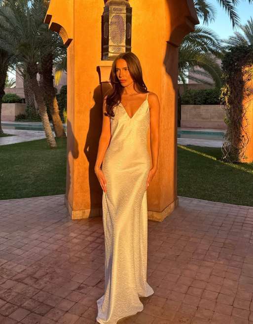 white satin jacquard dress Aria Cove jacquard satin maxi dress in white