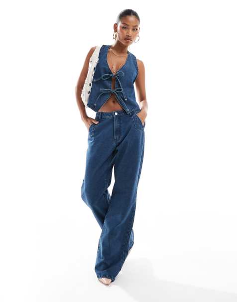 Aria Cove – Jeans-Set in Indigoblau aus Weste mit Bindedetail und weit geschnittener Jeans - view 1