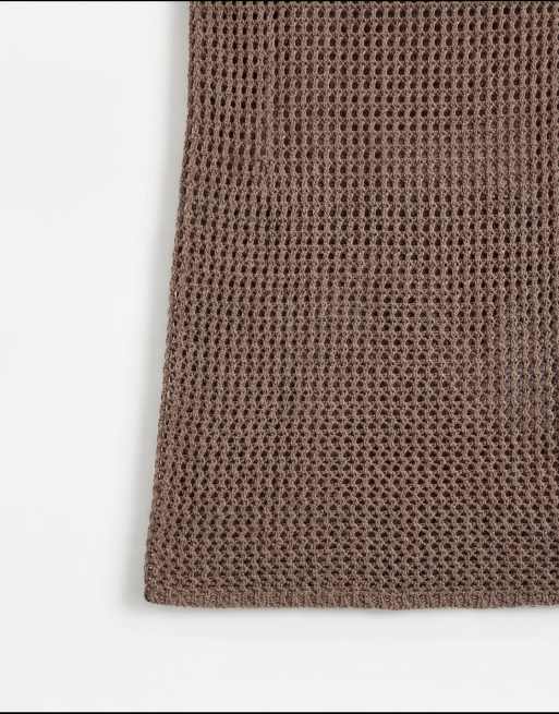 Aria Cove - Jupe de plage d'ensemble longue en maille crochetée ajourée avec liens noués à la taille - Marron doux, 10 de 10