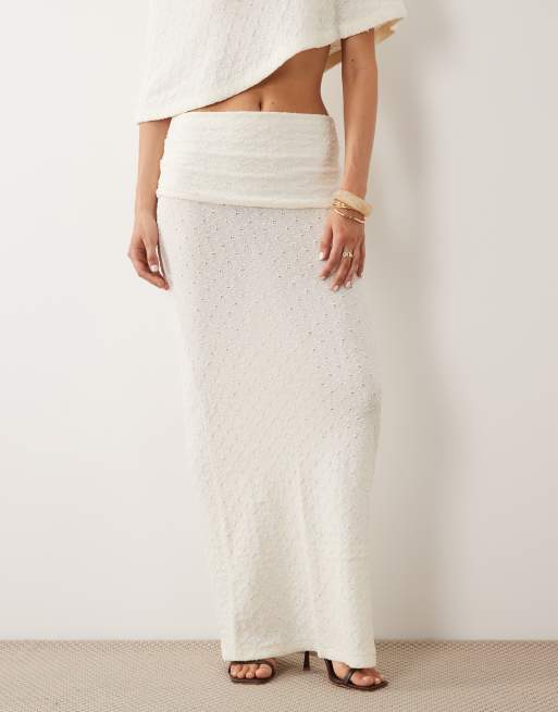 Aria Cove - Jupe de plage d'ensemble longue en maille fine avec taille rabattue - Blanc, 2 de 5