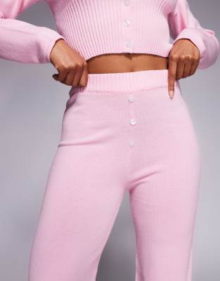 Aria Cove Knit Boxer Style Button Detail Wide Leg Pants In Pink