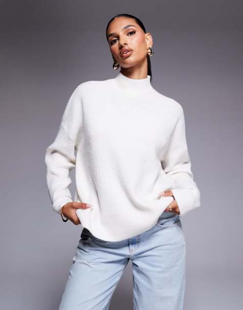 Aria Cove knit crew neck ribbed cuff sweater in cream - view 1