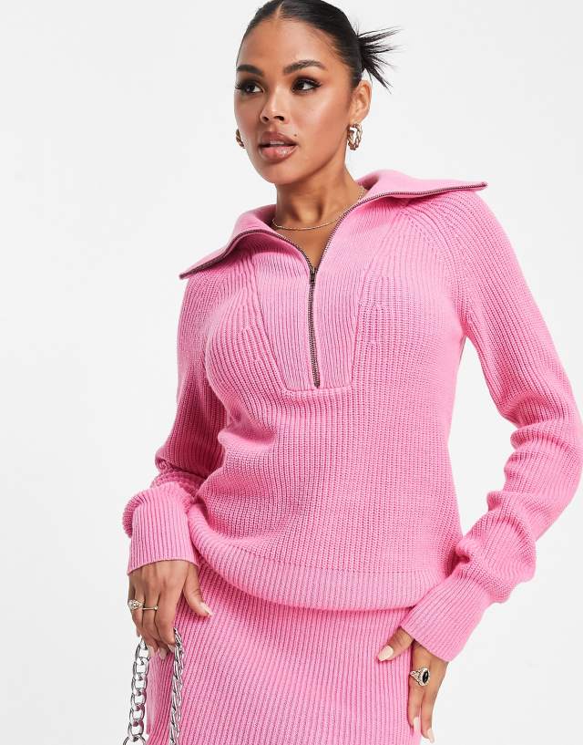 Aria Cove knit half zip sweater dress in pink