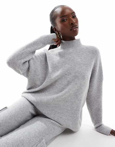 Aria Cove knit high neck jumper and trouser co-ord in light grey - view 1
