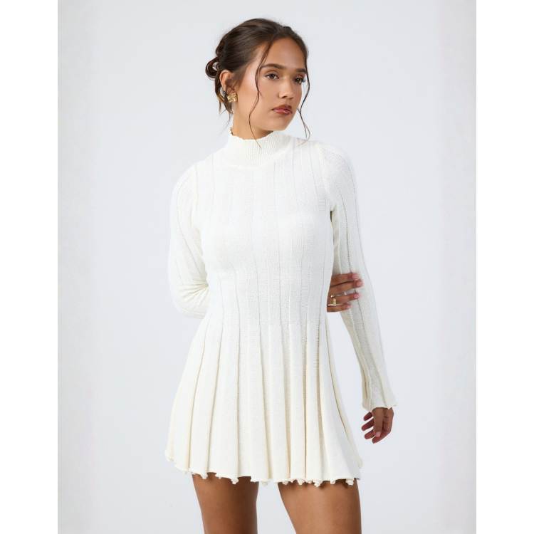 knitted high neck pleated dress Yasira High Neck Pleated Dress in Viscose Knit