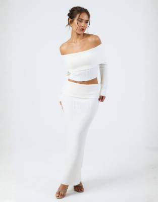 Aria Cove Knit Low Waist Fold Over Maxi Skirt In White