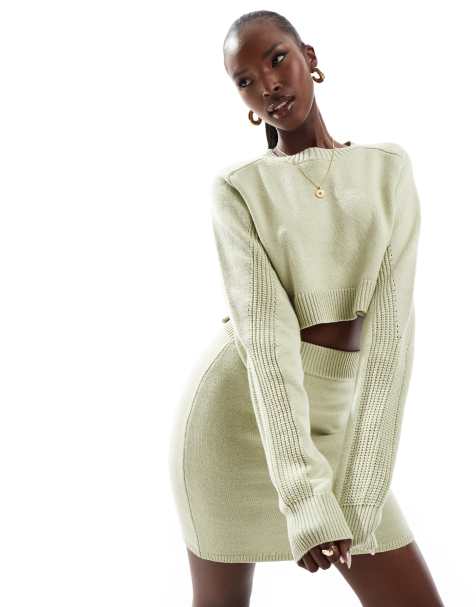 Aria Cove knit rib jumper co-ord in sage green - view 1