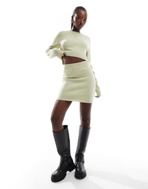 Aria Cove knit rib mini skirt co-ord in sage green - view 1