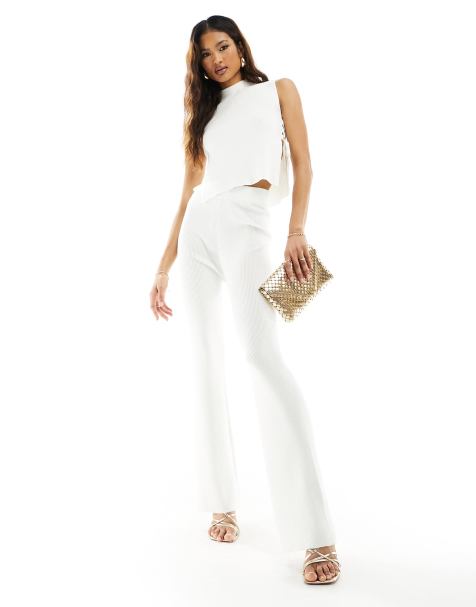 Aria Cove knitted wide leg trousers co-ord in white