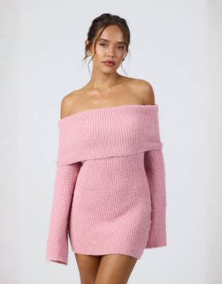 Aria Cove knitted bardot mini sweater dress in pink