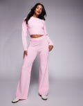 [Aria Cove] Aria Cove knitted boxer style button detail wide leg pants in pink (Part of a set) 12 PINK
