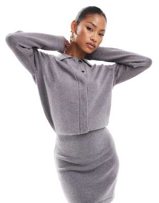 Aria Cove knitted collar detail bodycon mini jumper dress in grey