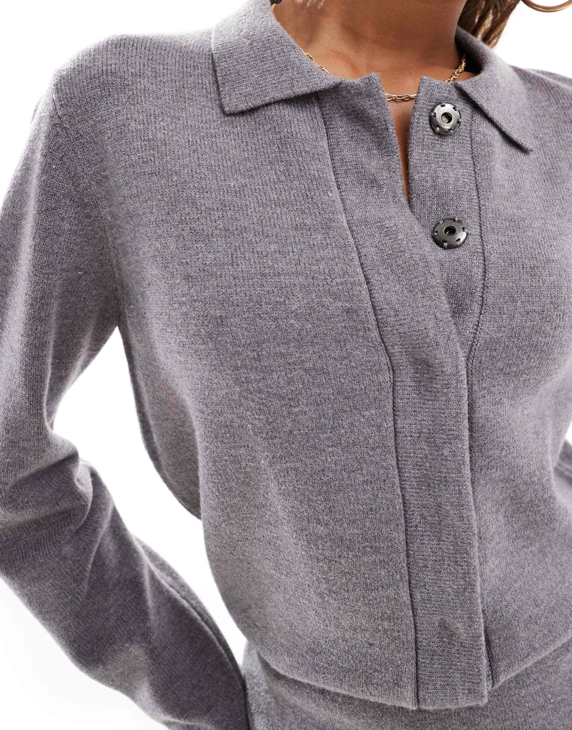 aria cove knitted collar detail bodycon mini sweater dress in gray