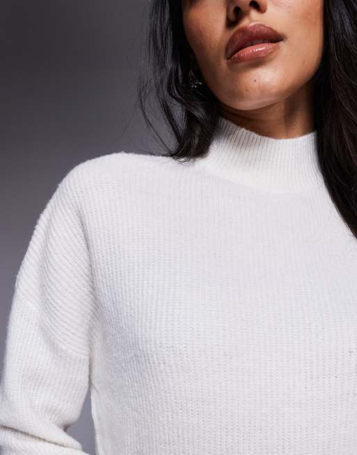 Aria Cove knitted crew neck ribbed cuff jumper in cream, 4 of 4
