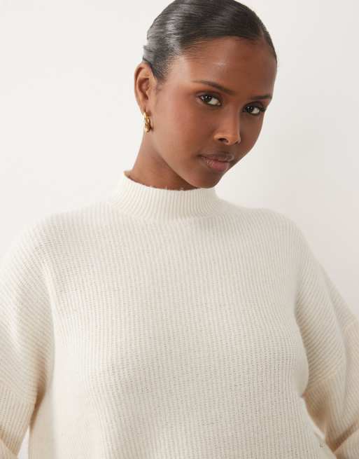 Aria Cove knitted crew neck ribbed cuff jumper in cream, 4 of 4