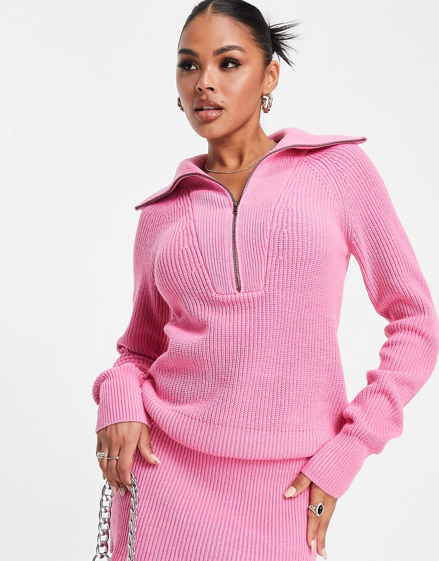 Aria Cove knitted half zip jumper dress in pink