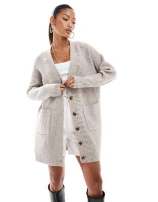 Aria Cove Aria Cove knitted oversized cardigan mini jumper dress in stone-Neutral