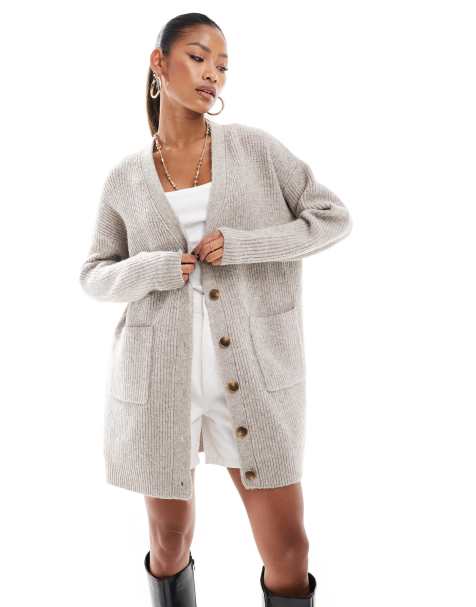 Aria Cove knitted oversized cardigan mini jumper dress in stone - view 1