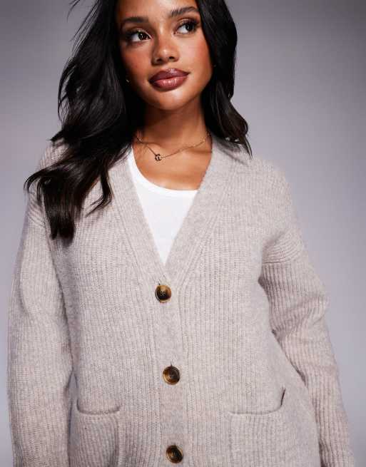 Aria Cove knitted oversized pocket front cardigan mini jumper dress in oat, 2 of 4