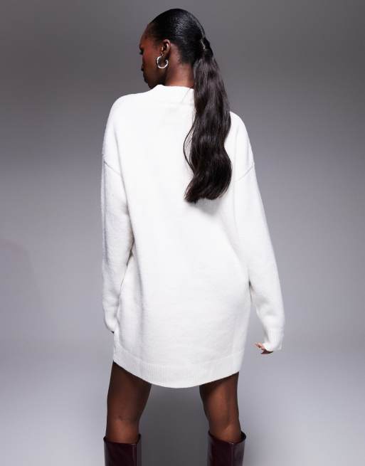 open lace back dress Women's Jumper Dress With Long Puff Sleeves Cream  Styledup.co.uk