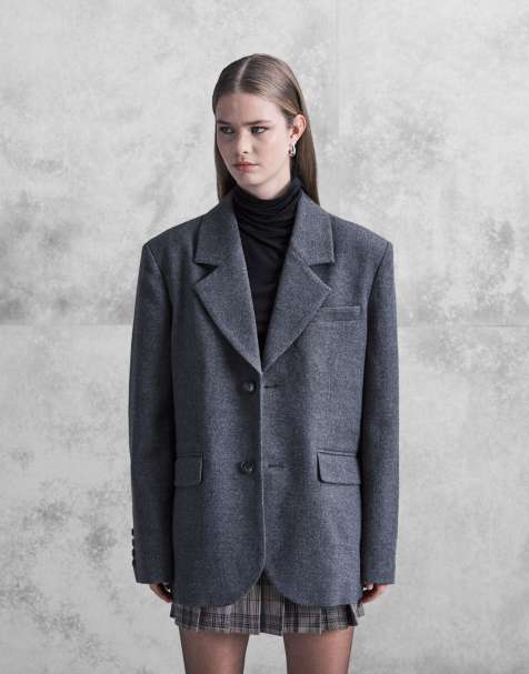 Aria Cove - Koksgrå og oversized blazer i uldlook med sænkede skuldre - view 1