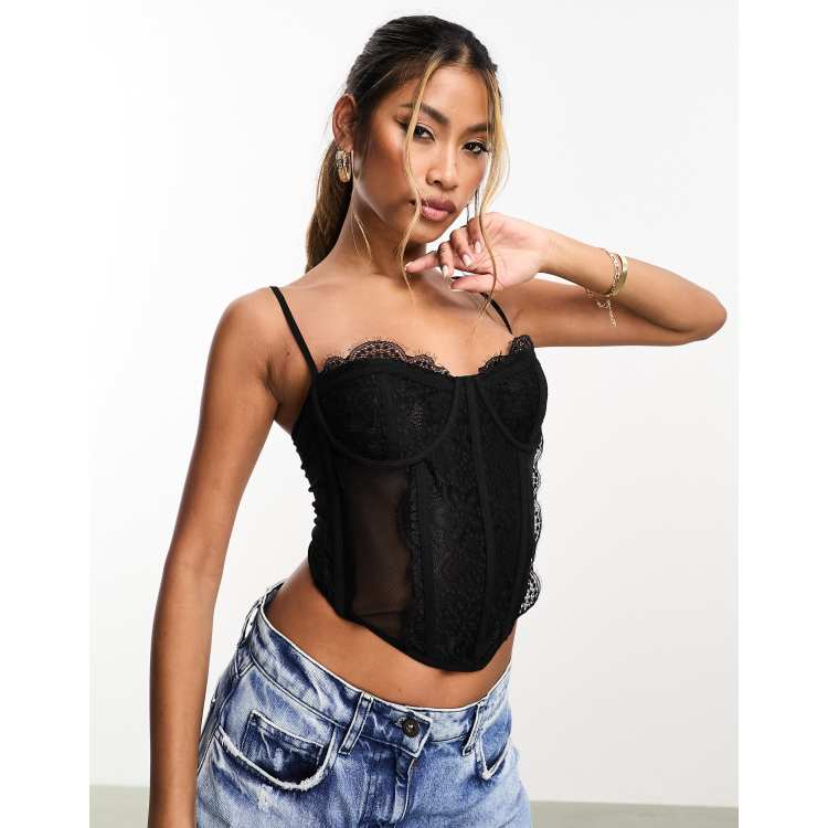 Aria Cove lace cami corset top in black ASOS