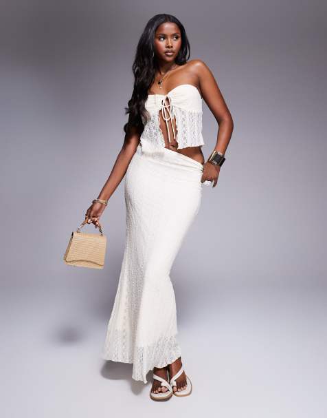Aria Cove lace fishtail hem maxi skirt co-ord in cream - view 1