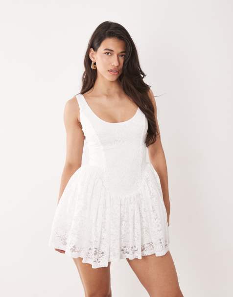 Aria Cove lace scoop neck corset detail frill hem mini dress in white - view 1