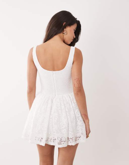 Aria Cove lace scoop neck corset detail frill hem mini dress in white