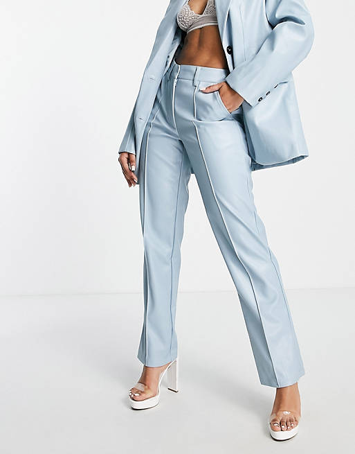 Aria Cove leather look cigarette pants in baby blue (part of a set)