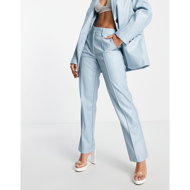 Aria Cove leather look cigarette pants in baby blue - part of a