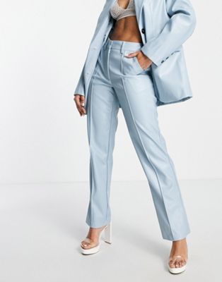 Aria Cove leather look cigarette trouser co ord in baby blue