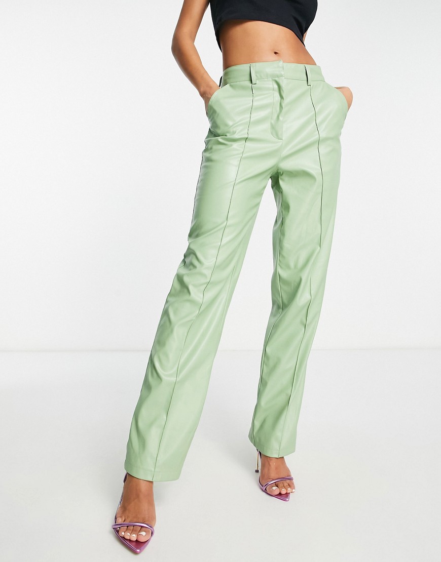 Aria Cove Leather Look Fitted Pants In Sage - Part Of A Set-green